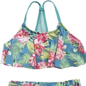 Girls Layer Hawaiian Print Bikini Top with No Pads and Racerback Back (Top Only)